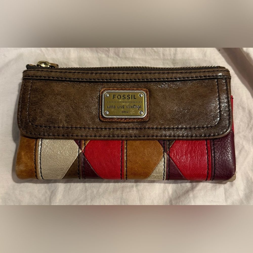 Fossil Emory Patchwork Multicolor Leather Wallet … - image 1